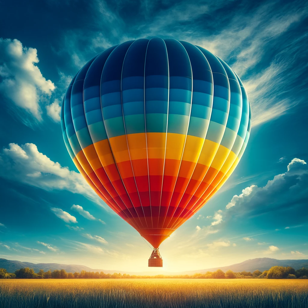 A colorful hot air balloon hovering above a prairie at sunrise provides a hopeful background for the benefits provided by Rozz.